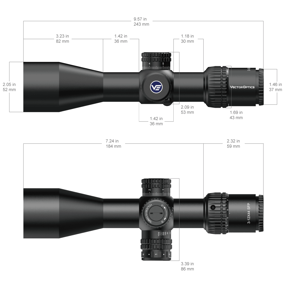 Vector Optics Veyron 3-12x44IR SFP kompaktni puščani ciljnik Vector Optics