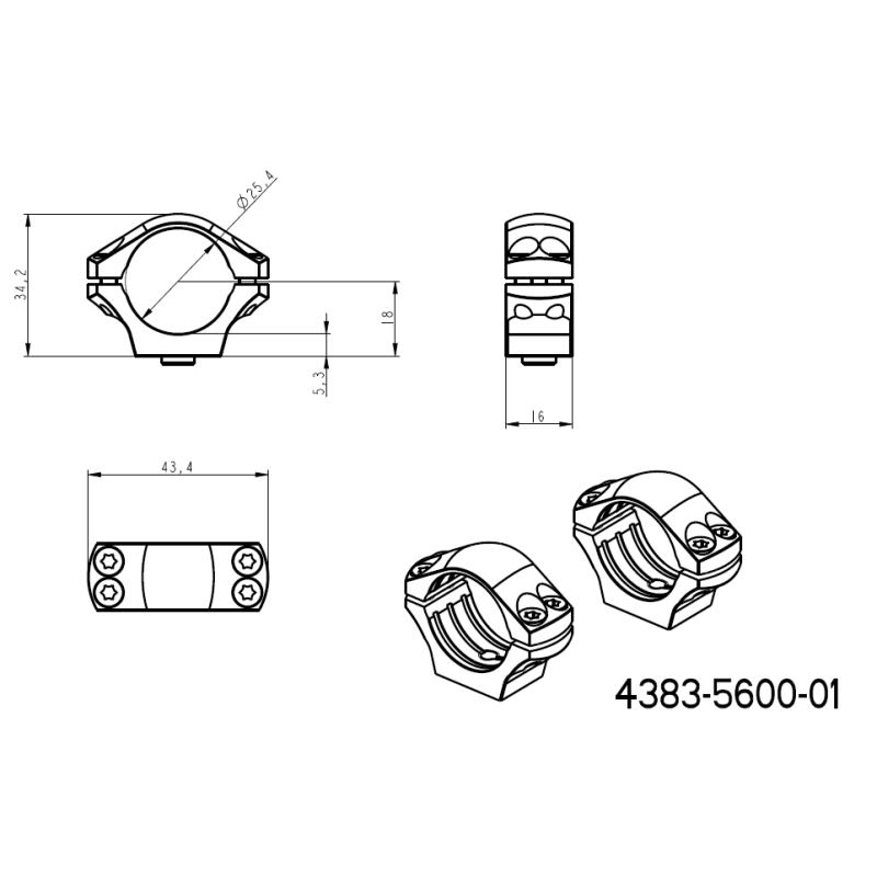 1 inč prstenovi za optiku [25,4 mm] | kratka Picatinny QD Ergo baza 