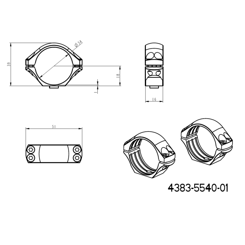 34mm prstenovi za optiku | duga Picatinny QD Ergo baza 