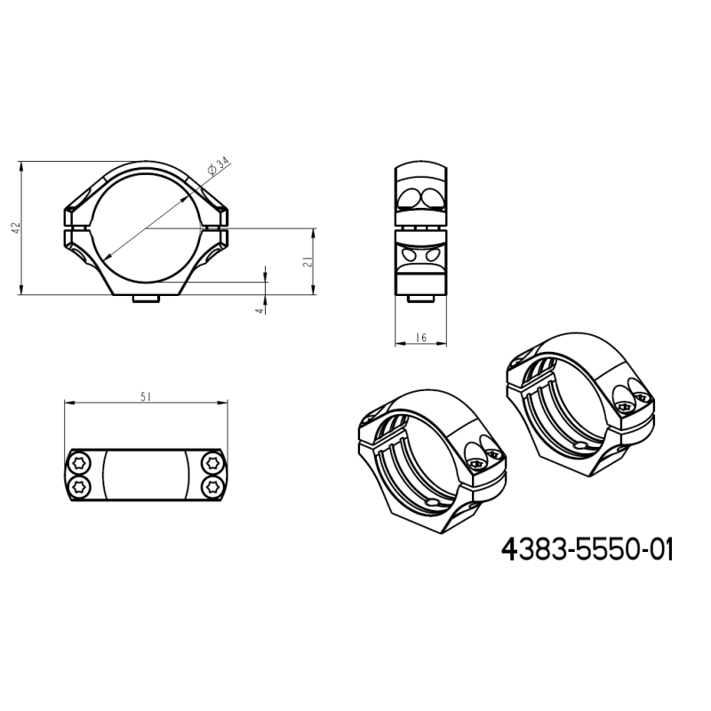 34mm prstenovi za optiku | duga Picatinny QD Ergo baza 