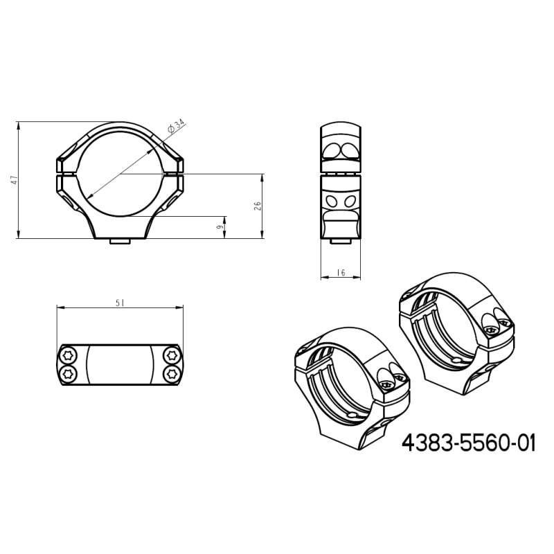 34mm prstenovi za optiku | kratka Picatinny QD baza 