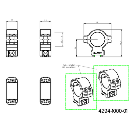 CZ 457 prsteni za optiku za dovetail | 1 inch [25.4mm]