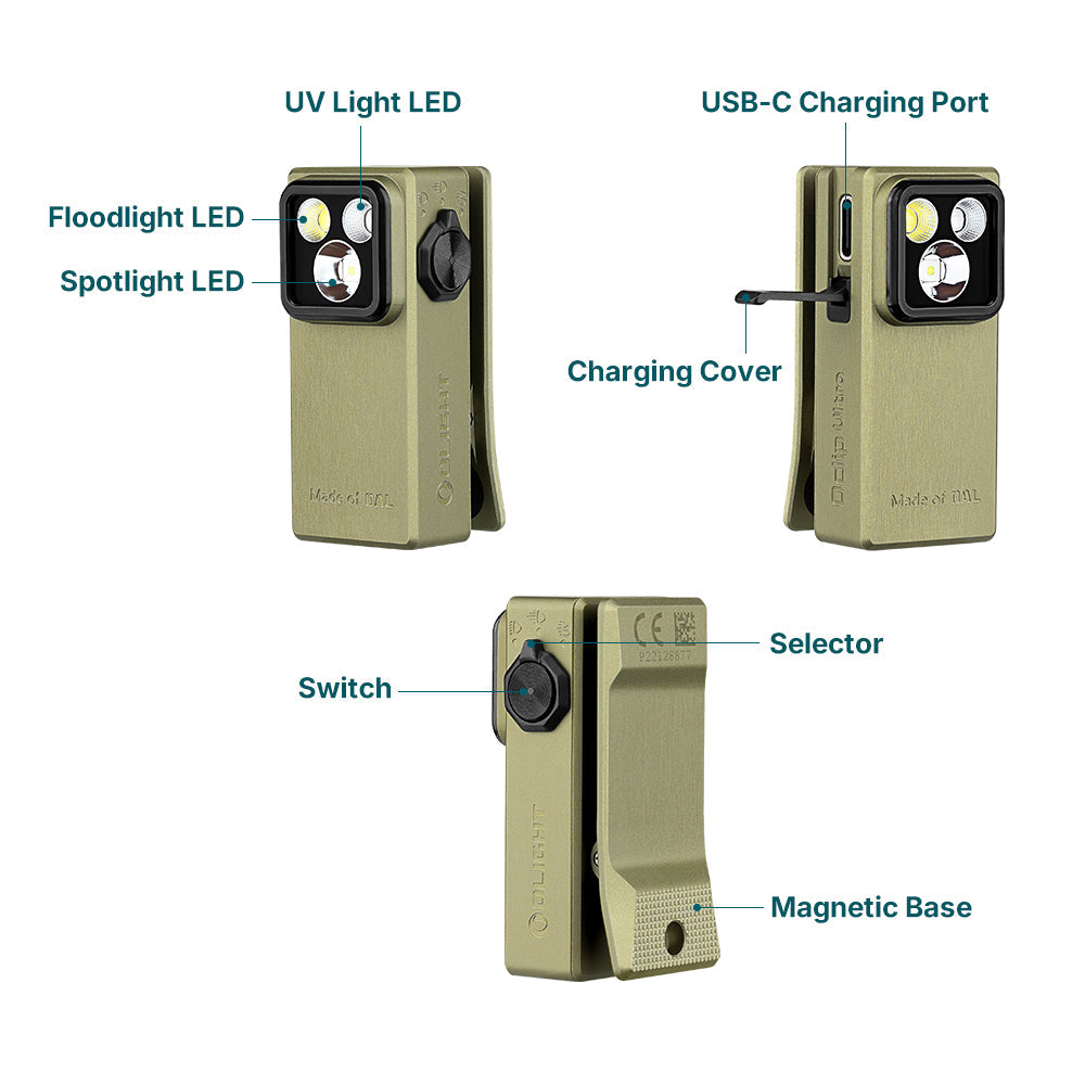 Olight Oclip Ultra | 3-u-1 EDC svjetiljka s kopčom | 530 lm - Olive Green