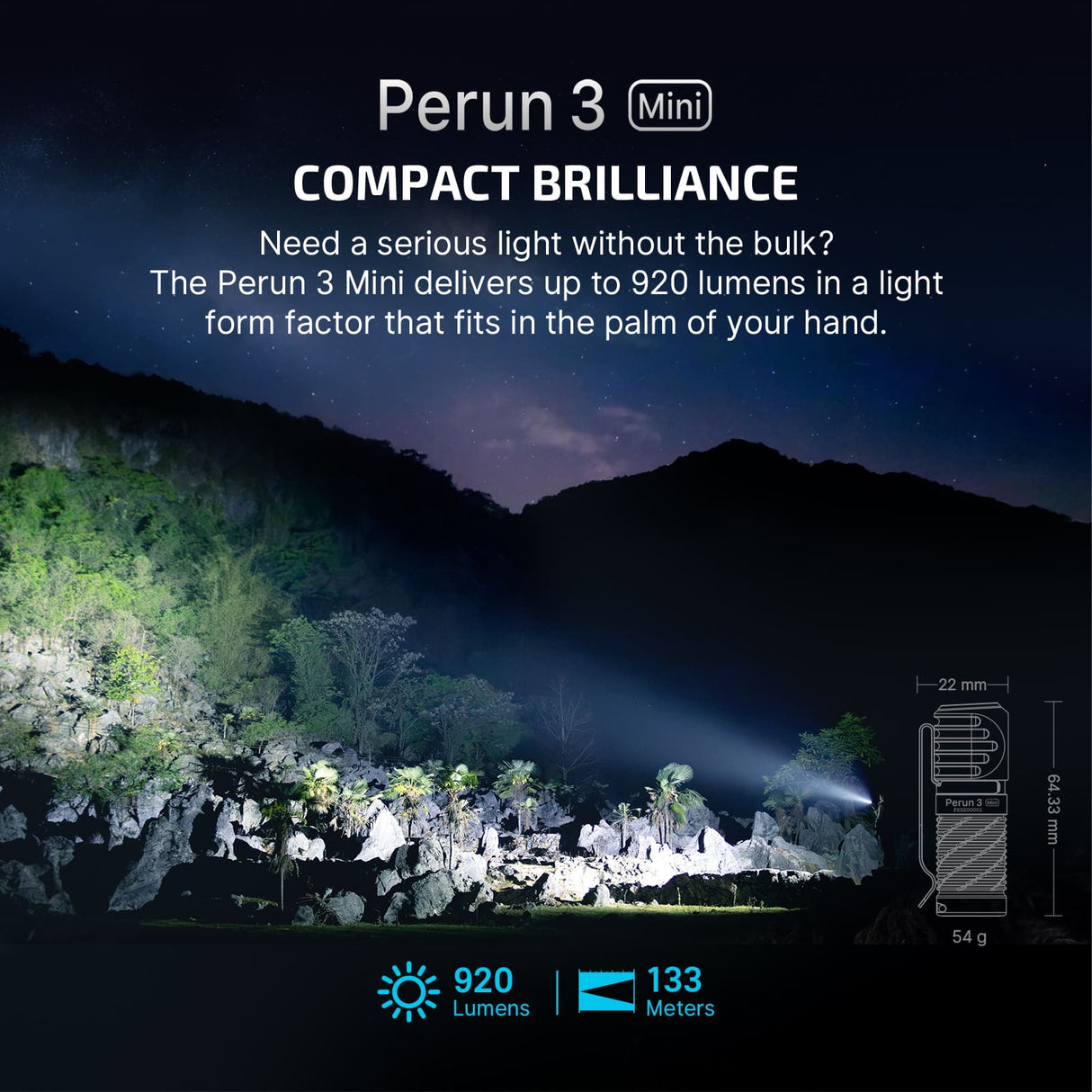 Perun 3 Mini | punjiva naglavna svjetiljka | 1 250 lm