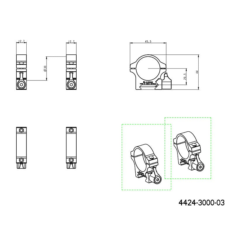 30mm prstenovi za optiku | Picatinny baza s polugom 