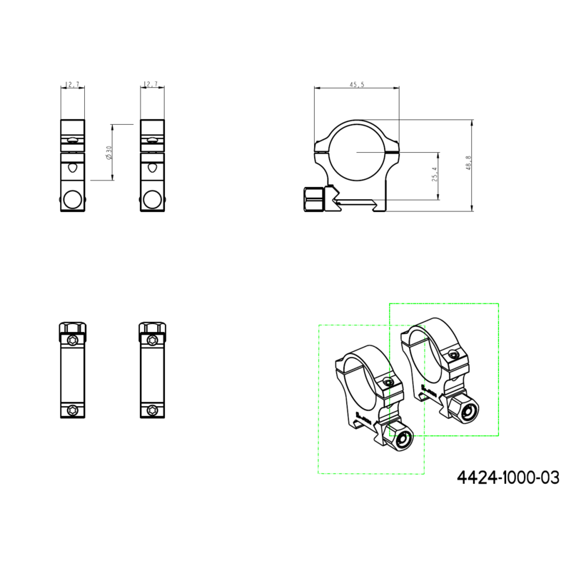 30 mm prstenovi za optiku | Picatinny baza s vijčanom maticom 