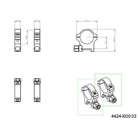 30 mm prstenovi za optiku | Picatinny baza s vijčanom maticom 